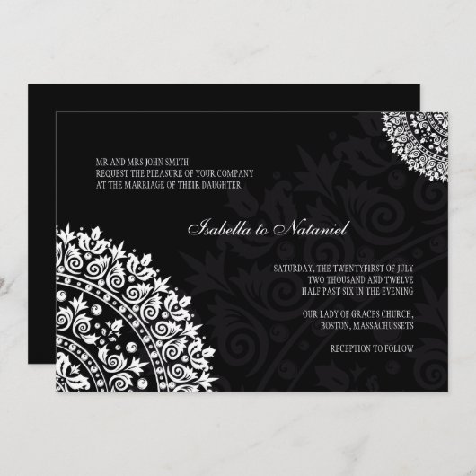 Uitnodiging tot bruiloft tussen zwart en wit (Voorkant / Achterkant)