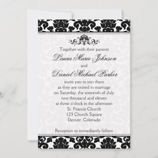 Uitnodiging tot bruiloft tussen zwart en wit (Achterkant)