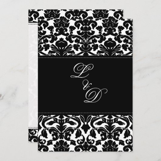 Uitnodiging tot bruiloft tussen zwart en wit (Voorkant / Achterkant)