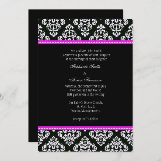 Uitnodiging tot bruiloft tussen zwart en wit (Voorkant / Achterkant)