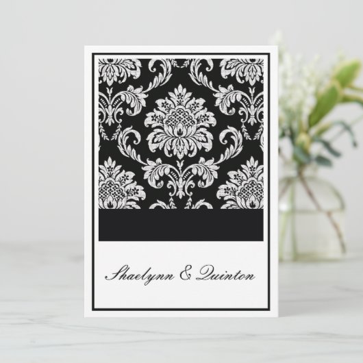 Uitnodiging tot bruiloft tussen zwart en wit (Staand voorkant)