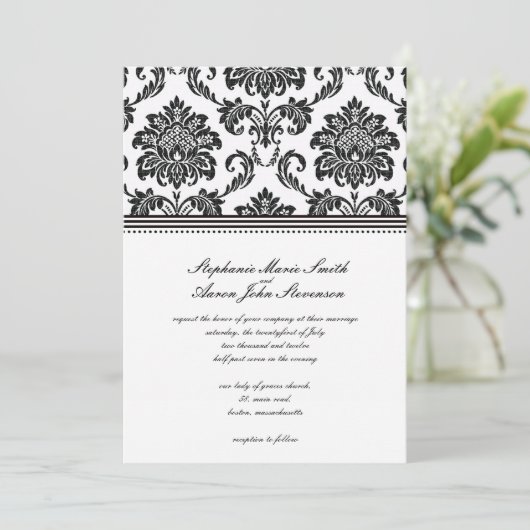 Uitnodiging tot bruiloft tussen zwart en wit (Staand voorkant)