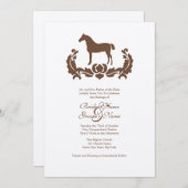 Uitnodiging tot bruiloft van bruin en wit Damask (Voorkant / Achterkant)