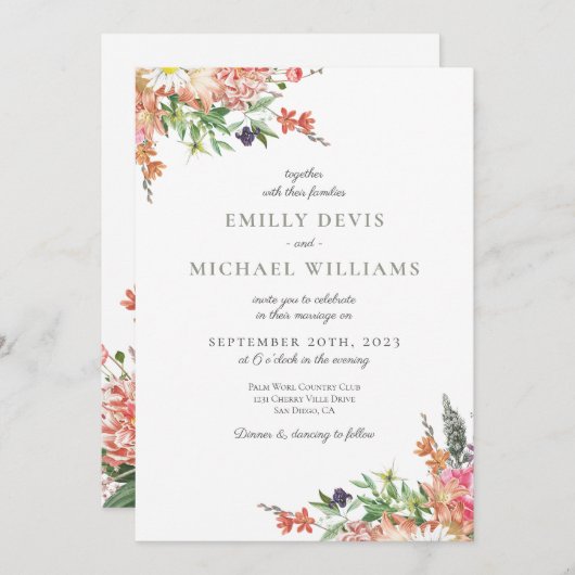 Uitnodiging tot bruiloft van kaasbloem (Voorkant / Achterkant)