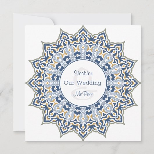 Uitnodiging tot bruiloft via Black en Gold Mandala (Voorkant)