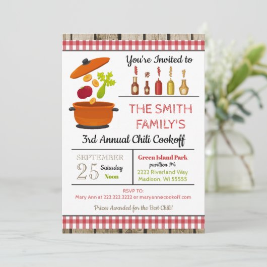 Uitnodiging tot Chili Cookoff (Staand voorkant)