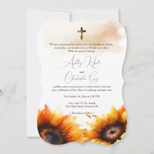 Uitnodiging tot Christelijke bruiloft - Zonnebloem (Voorkant)