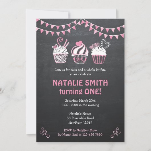 Uitnodiging tot cupcake/chrokbord Cupcake-uitnodig (Voorkant)