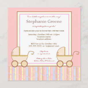 Uitnodiging tot dubbelCarriage Twin Girl Baby show