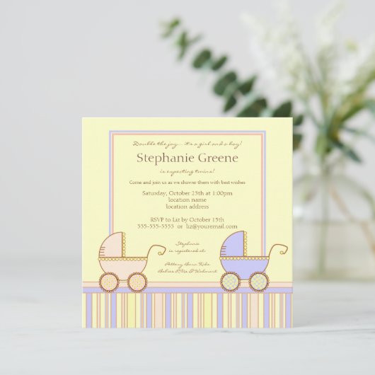 Uitnodiging tot dubbele carriage Twin Girl Boy Sho (Staand voorkant)