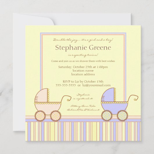 Uitnodiging tot dubbele carriage Twin Girl Boy Sho (Voorkant)