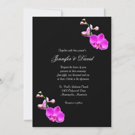 Uitnodiging tot een donkerroze orchidee bruiloft (Voorkant)