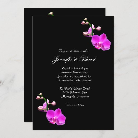Uitnodiging tot een donkerroze orchidee bruiloft (Voorkant / Achterkant)