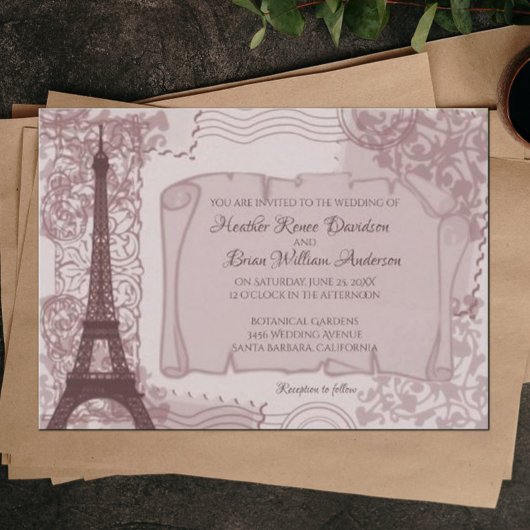 Uitnodiging tot een roze parisian Wedding