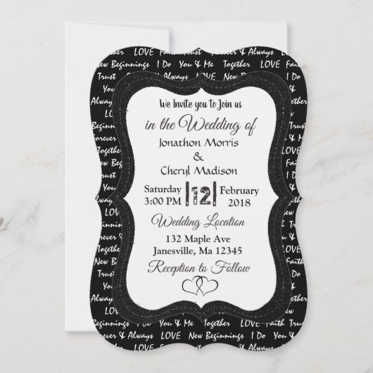 Uitnodiging tot een zwart en wit modern Romantisch (Voorkant)