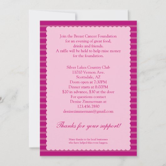 Uitnodiging tot evenement met roze lint-borstkanke (Achterkant)