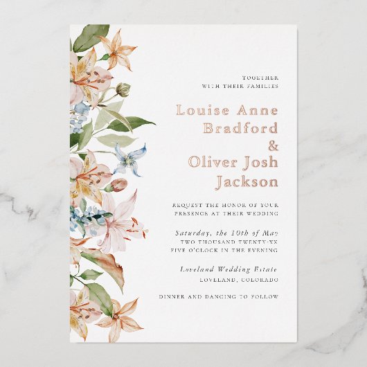 Uitnodiging tot Folie van Elegant Floral Wedding (Voorkant)