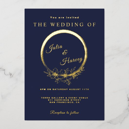 Uitnodiging tot Folie voor goudbruine marineverbin (Voorkant)