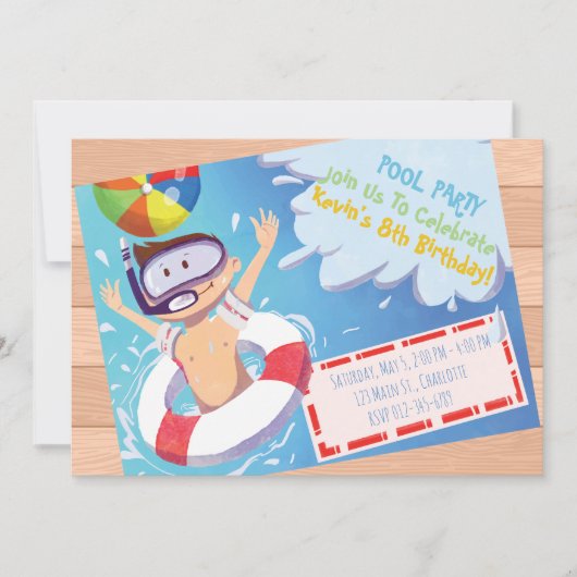 uitnodiging tot geboorte Pool Party. (Voorkant)