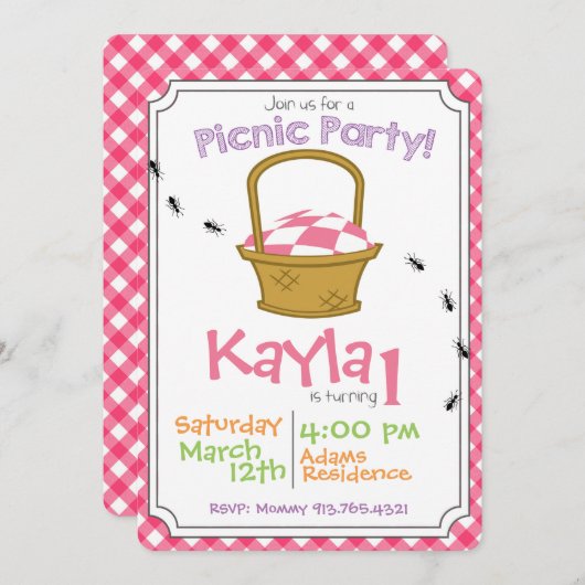 Uitnodiging tot geboorte van Picnic Party (Voorkant / Achterkant)