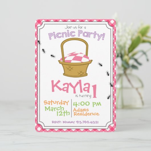 Uitnodiging tot geboorte van Picnic Party (Staand voorkant)