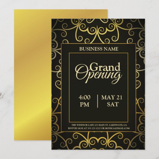 Uitnodiging tot grote opening voor Black and Gold (Voorkant / Achterkant)