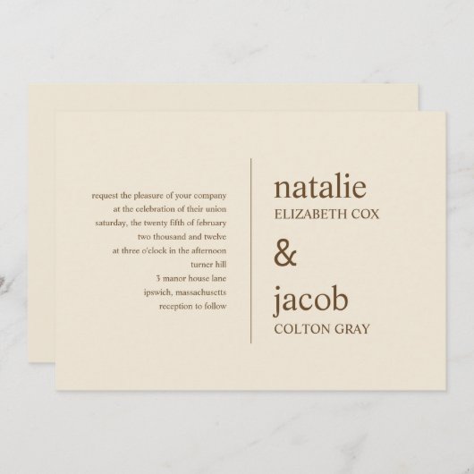 Uitnodiging tot hedendaagse bruiloft - Khaki (Voorkant / Achterkant)