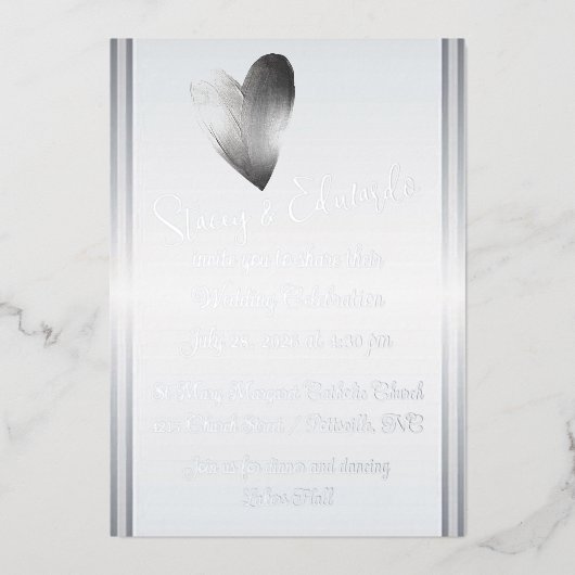 Uitnodiging tot hedendaagse heart Silver Foil Wedd (Voorkant)