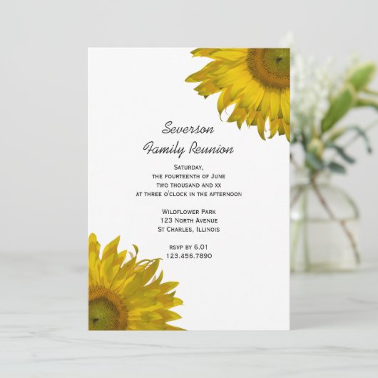 Uitnodiging tot hereniging met geel zonnebloem (Staand voorkant)
