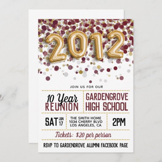 Uitnodiging tot hereniging van het High School Col (Voorkant / Achterkant)