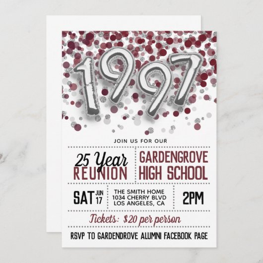 Uitnodiging tot hereniging van het High School Col (Voorkant / Achterkant)