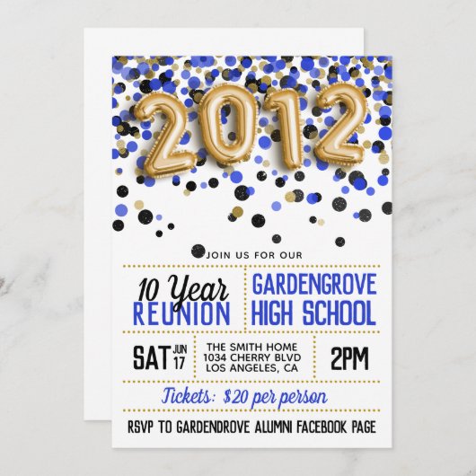 Uitnodiging tot hereniging van het High School Col (Voorkant / Achterkant)