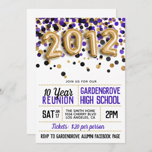 Uitnodiging tot hereniging van het High School Col (Voorkant / Achterkant)