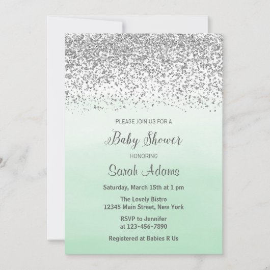 Uitnodiging tot het Baby shower Mint en Silver (Voorkant)