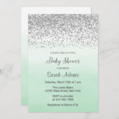 Uitnodiging tot het Baby shower Mint en Silver (Voorkant / Achterkant)