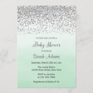 Uitnodiging tot het Baby shower Mint en Silver