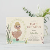 Uitnodiging tot het Baby shower Rustic Ducking Boy (Staand voorkant)