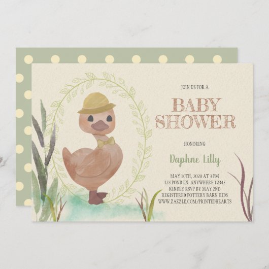Uitnodiging tot het Baby shower Rustic Ducking Boy (Voorkant / Achterkant)