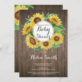 Uitnodiging tot het Baby shower Rustige zonnebloem (Voorkant / Achterkant)