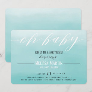 Uitnodiging tot het Baby shower Turquoise Ombre Bo