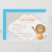 Uitnodiging tot het Baby shower van Baseball Lion (Voorkant / Achterkant)