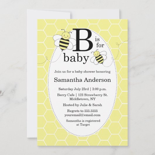 Uitnodiging tot het Baby shower van Cute Bee - Gen (Voorkant)