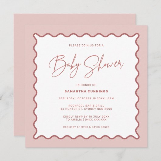Uitnodiging tot het Baby shower van de Wavy Border (Voorkant / Achterkant)