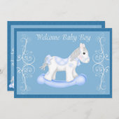 Uitnodiging tot het Baby shower van Rocking Horse (Voorkant / Achterkant)