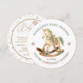 Uitnodiging tot het Baby shower van Rocking Horse (Voorkant / Achterkant)