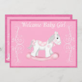 Uitnodiging tot het Baby shower van Rocking Horse (Voorkant / Achterkant)
