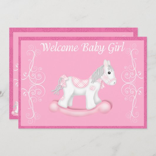 Uitnodiging tot het Baby shower van Rocking Horse (Voorkant / Achterkant)