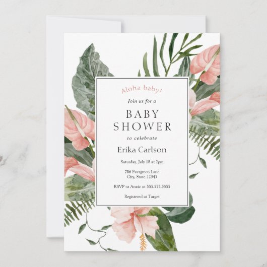 Uitnodiging tot het Baby shower van Tropical Aloha (Voorkant)