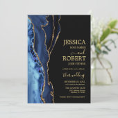 uitnodiging tot het huwelijk in Navy Blue Gold Aga (Staand voorkant)
