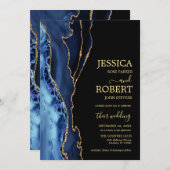 uitnodiging tot het huwelijk in Navy Blue Gold Aga (Voorkant / Achterkant)